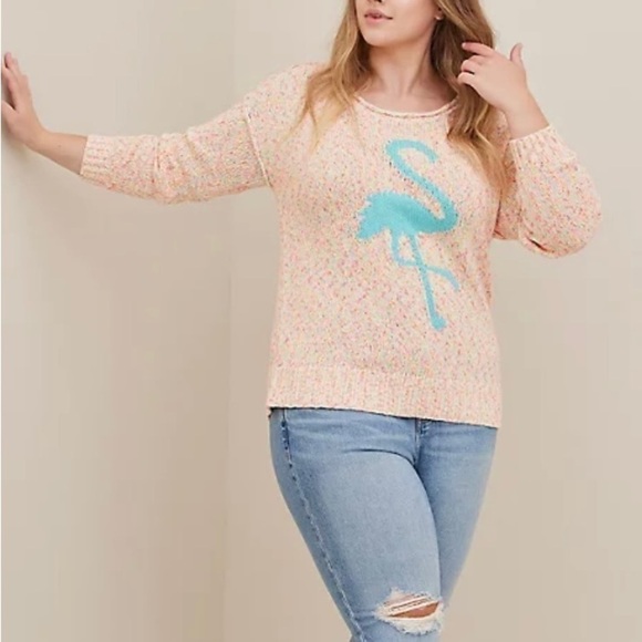 Torrid PULLOVER SWEATER - MARLED COTTON FLAMINGO PINK Size 1 - Picture 2 of 4